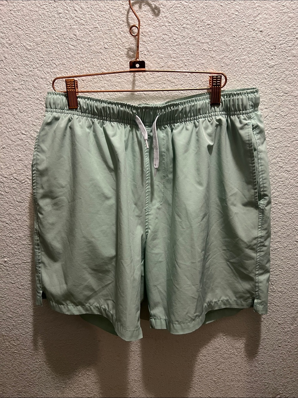 Men's Light Mint Swim Trunks with Elastic Waist and Drawstring